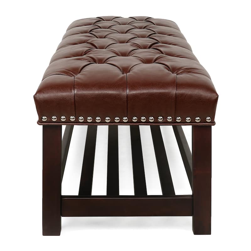 Christopher Knight Home - Florian Tufted Upholstered End of Bed Bench with Nailhead Trim and Shelf