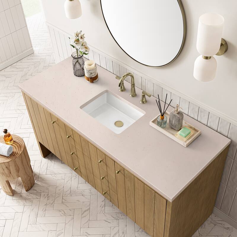 James Martin Vanities Hudson 60" Single Vanity, Light Natural Oak - Eternal Marfil Quartz