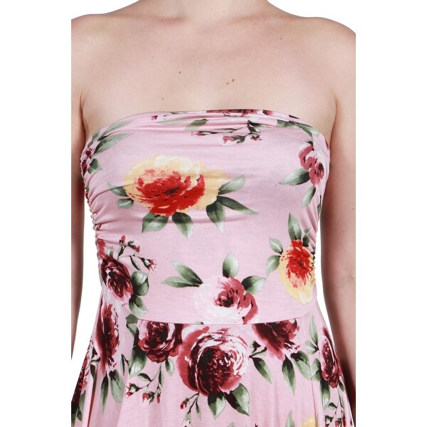 pink floral strapless dress