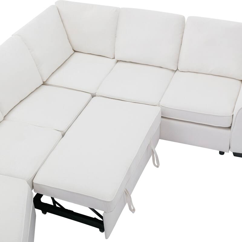 129.5" Sectional Sleeper Sofa with Pull-Out Bed Modern L-Shape Couch Bed