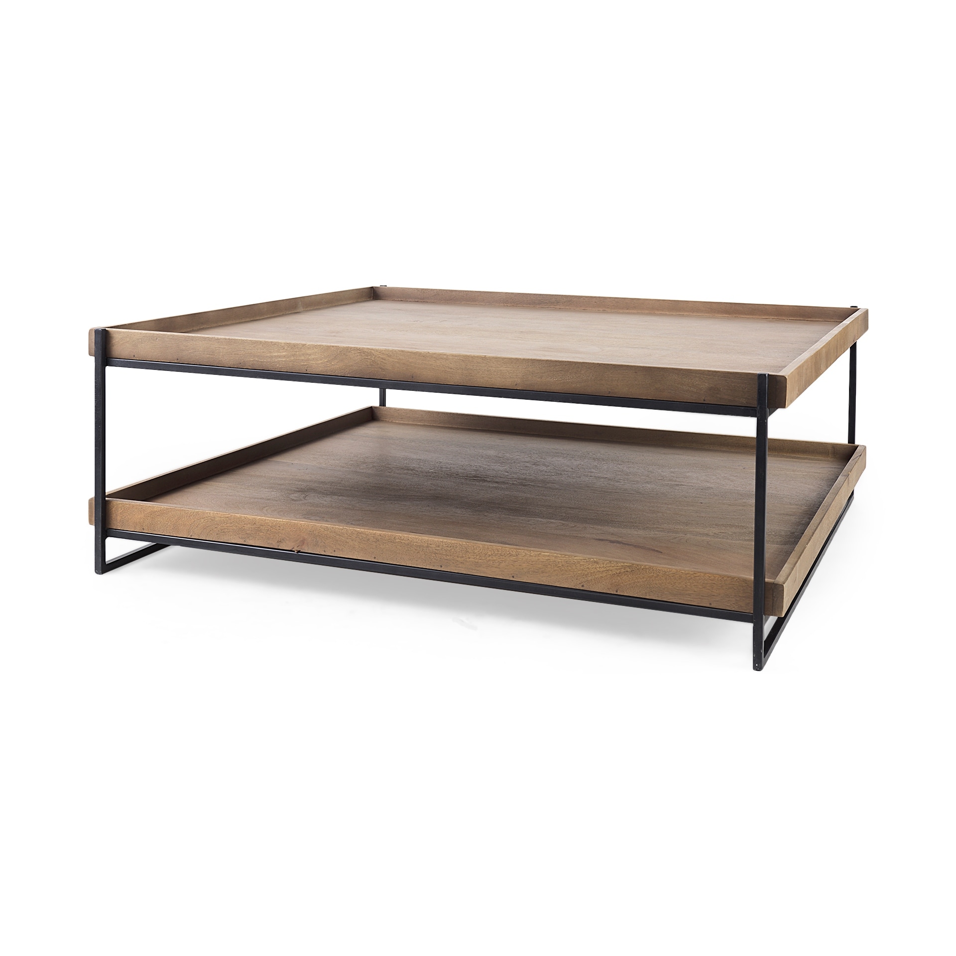Mercana Trey Medium Brown Solid Wood w/Black Metal Frame Two-Tier Coffee Table - 48.0L x 46.0W x 17.0H