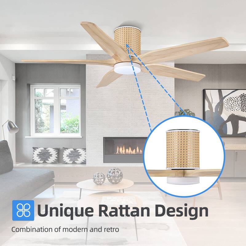 54 Inch. 5 Blades Dc Motor Indoor Flush Mount Ceiling Fan With light kit and Remote - 54"