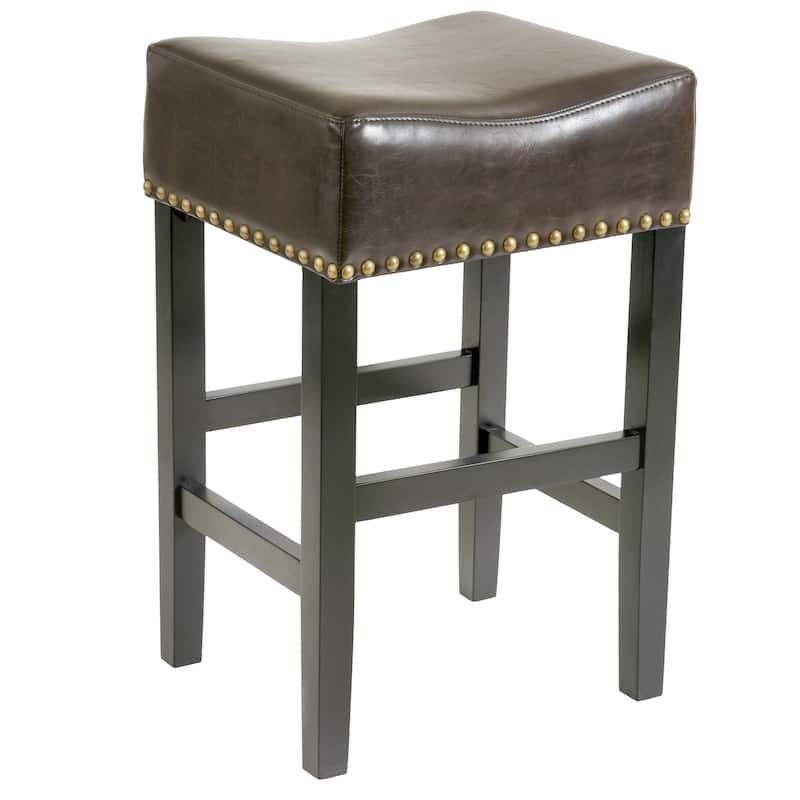 Roomfitters 30" Backless Leather Counter Stools, Set of 2 Upholstered Bar Chairs with Sturdy Wood Frame, Brown