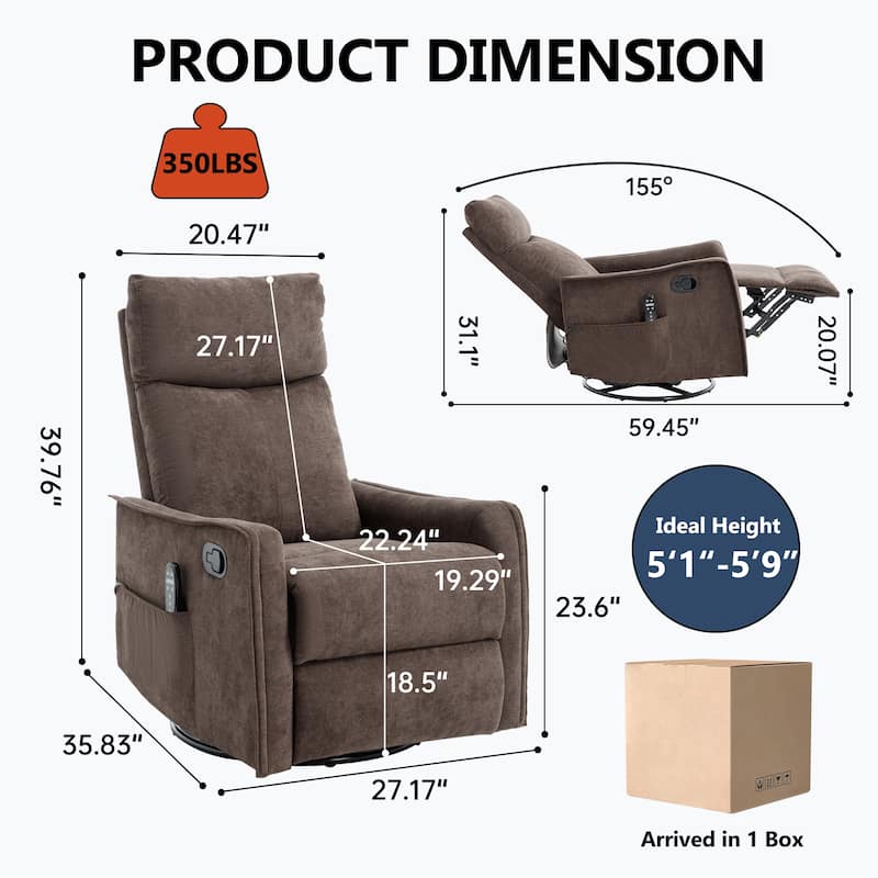 Swivel & Rocking Recliner Chair with Heat & 8-Point Massage