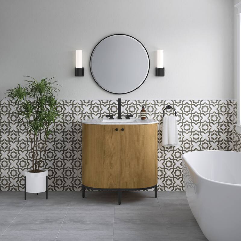 James Martin Vanities Bellamy 36" Single Vanity, Rustic Oak w/ Carrara Marble Top