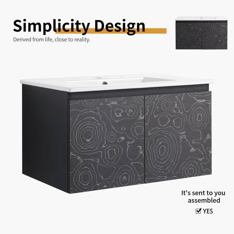 Bathroom Vanity With Sink In 24/30 Inch, Floating Bathroom Vanity with Soft Close Door