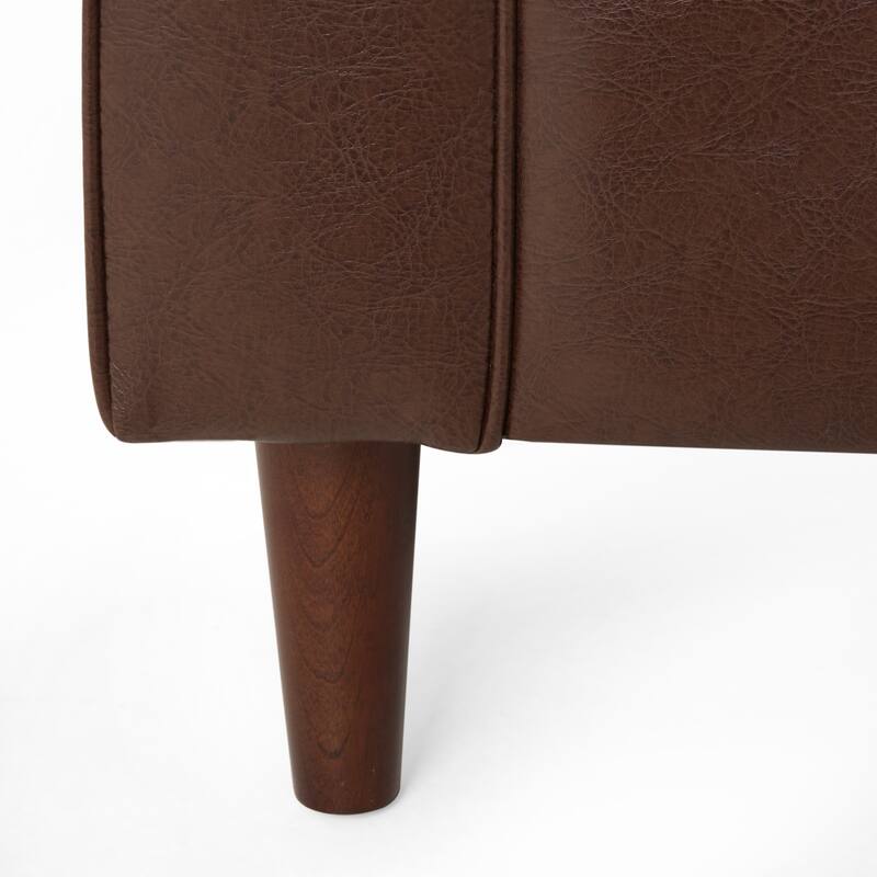 Roomfitters Faux Leather Club Chair with Tufted Seat, Bolster Pillows and Modern Wood Legs for Living Rooms, Dark Brown