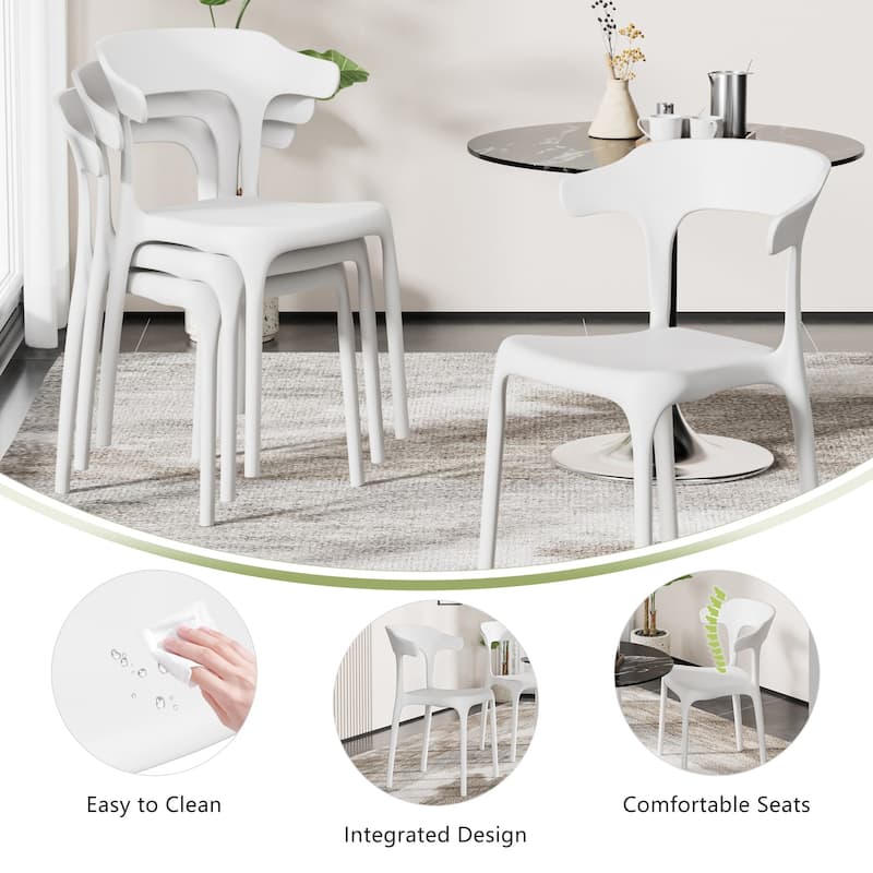 Javlergo 4-Pack Stackable Plastic Chairs for Indoor & Outdoor Use 250lb Capacity Horn Back Design Patio Dining Chairs