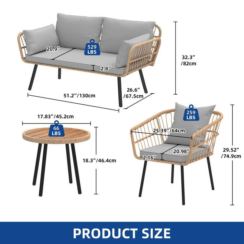 Moasis Outdoor Patio All-Weather Wicker Loveseat/Bistro Set/Sectional Sofa with Cushions and Lumbar Pillows