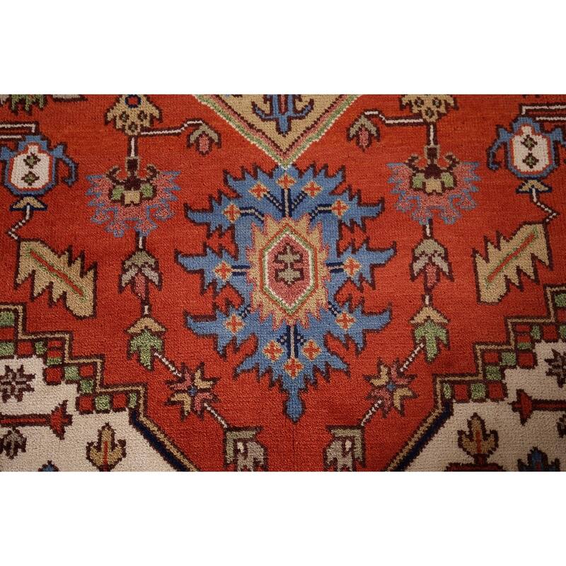 Orange Heriz Serapi Indian Area Rug Handmade Wool Carpet - 9'1"x 11'9"