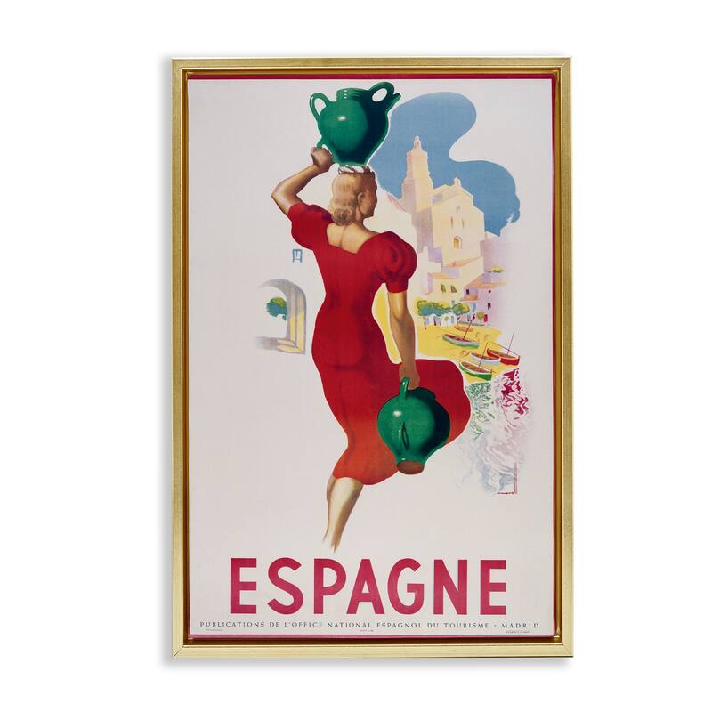 Stupell Vintage Spain Travel Advertisement Framed Floater Canvas Wall Art Design By Marcus Jules - 17 x 25 - Gold