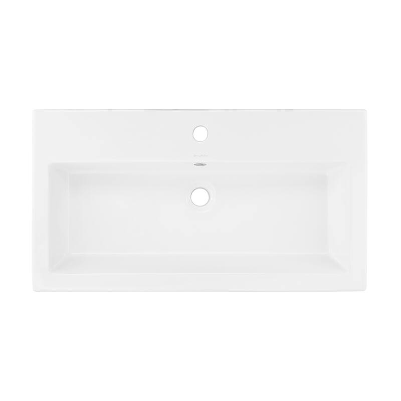 Lausanne Wide Rectangle Wall-Mount Sink In Shiny White - 32.25" x 17.3" 5.75"