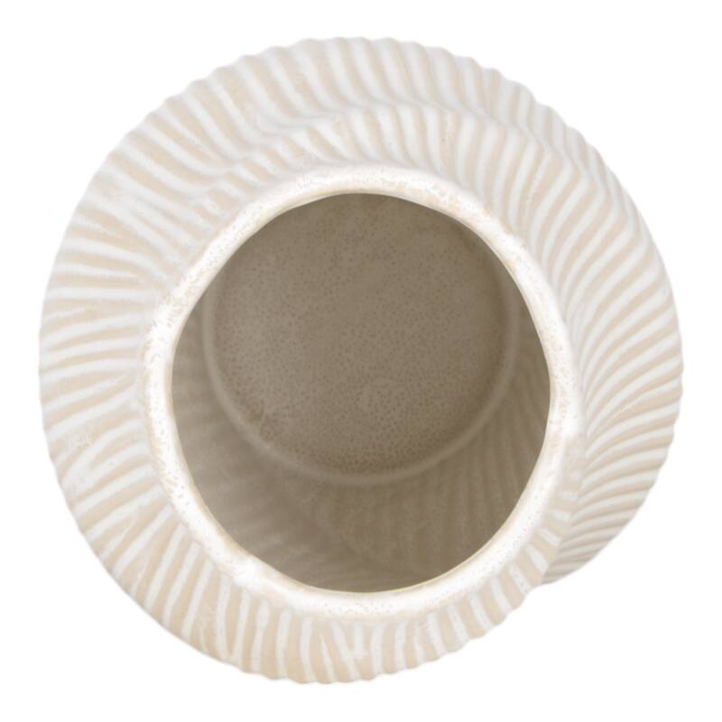 Ceramic Decorative Vase with Ribbed Texture Sculptural Hollow Design