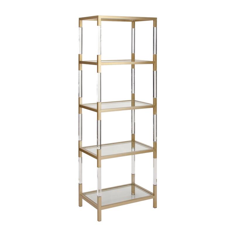 Metal Minimalistic 5 Tier Shelving Unit with Clear Glass Shelves and Acrylic Legs - Gold or Clear - Roche River Decor