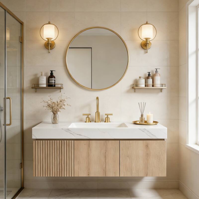 Floating Storage Bathroom Vanity with 3 Pre-drilled Faucet Holes