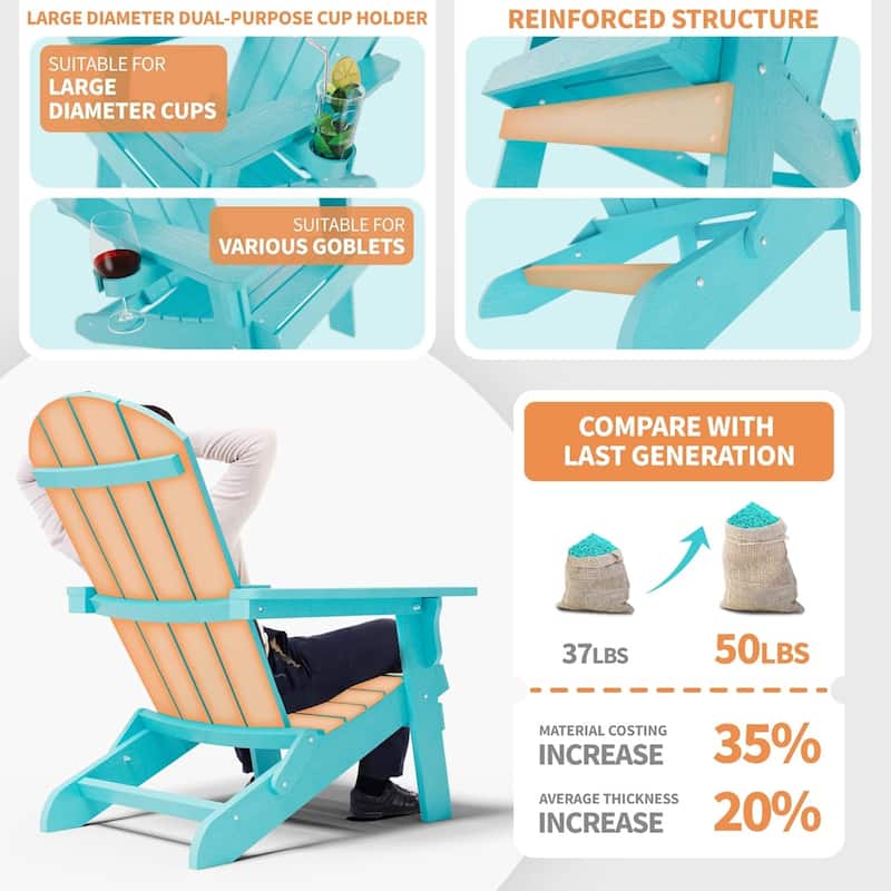 WINSOON All Weather HIPS Oversized Folding Adirondack Chair with Cup Holder