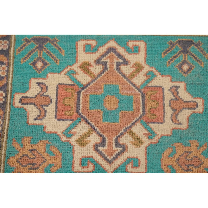 Turquoise Green Kazak Oriental Foyer Rug Handmade Wool Carpet - 2'7" x 4'3"