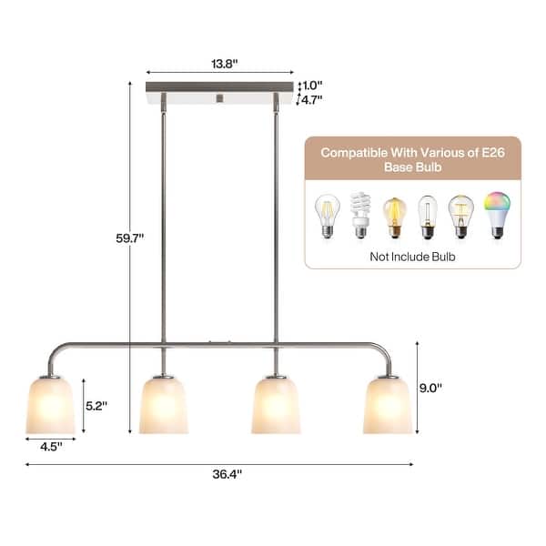 Metal Linear 4-Light Kitchen Island Pendant with Frosted White Glass Shades