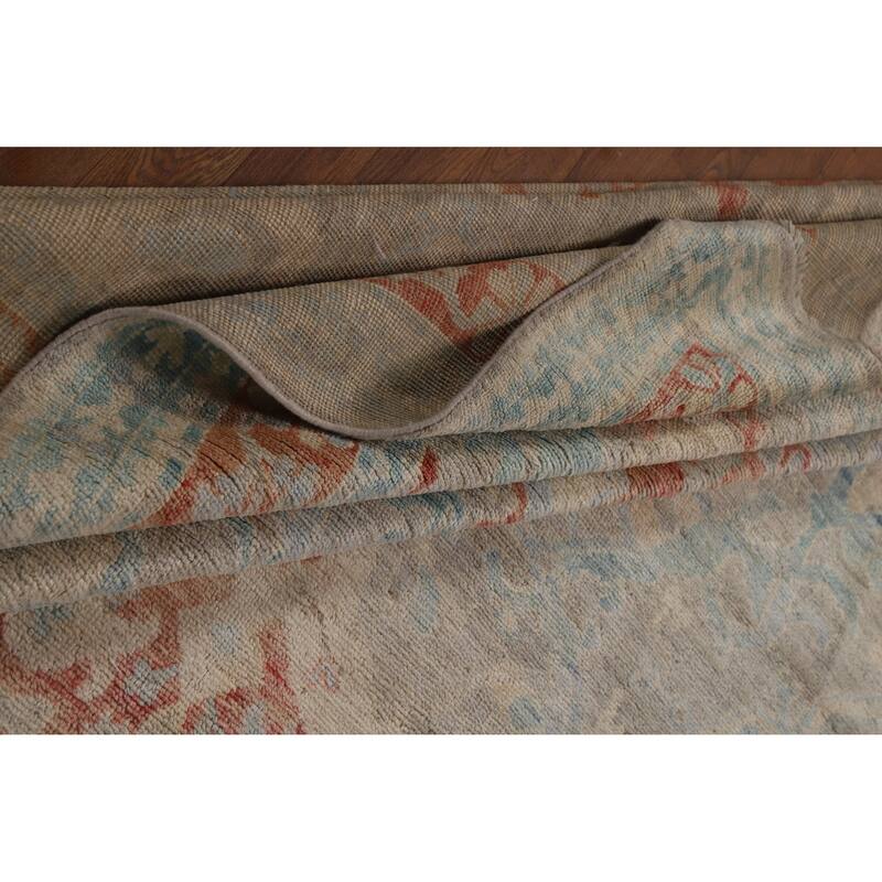 Vegetable Dye Oushak Turkish Rug Handmade Floral Wool Carpet - 8'2"x 10'2"