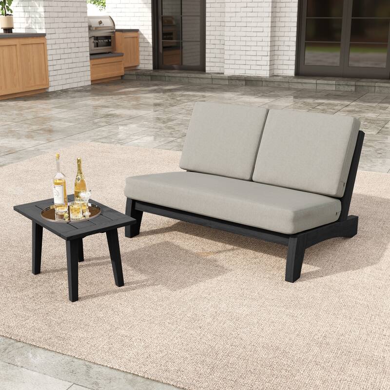 2-Piece Outdoor Teak Wood Loveseat Patio Set with Side Table