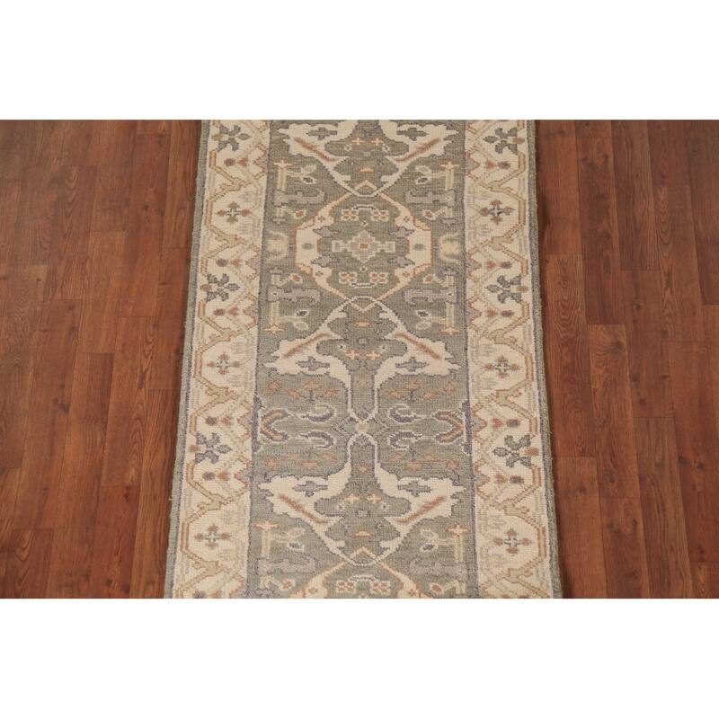 All-Over Oushak Oriental Runner Rug Handmade Wool Carpet - 2'8" x 11'6"