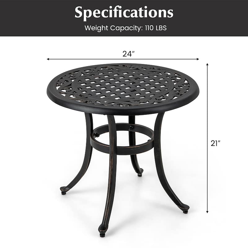Gymax Cast Aluminum Patio Table 24''Outdoor Round Side Table Anti-Rust