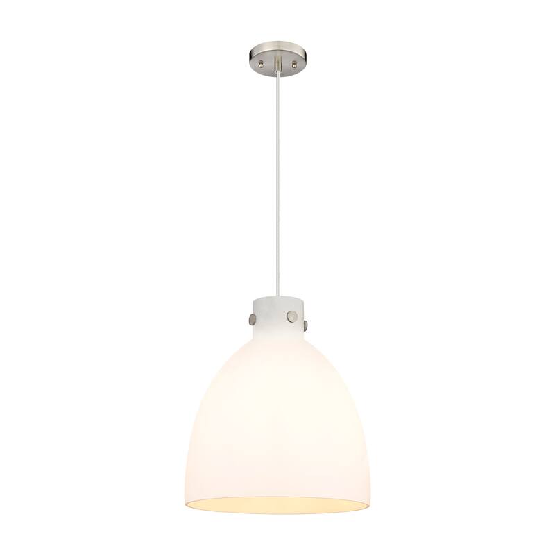 Innovations Lighting Newton Bell - 1 Light 14" Cord Hung Pendant - Satin Nickel/Matte White