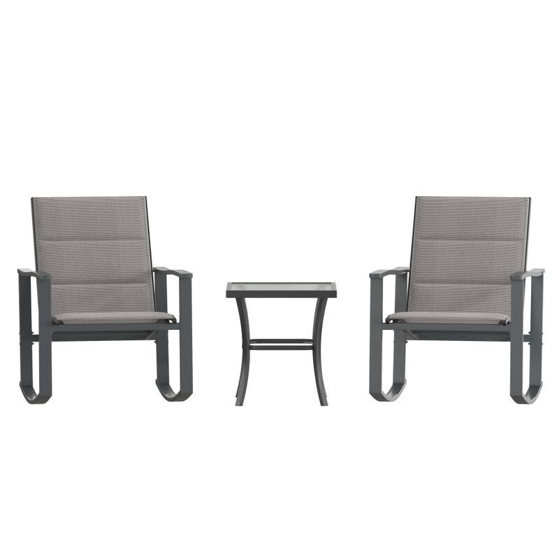 3 Piece All-Weather Rocking Chairs and Glass Top Table Bistro Set
