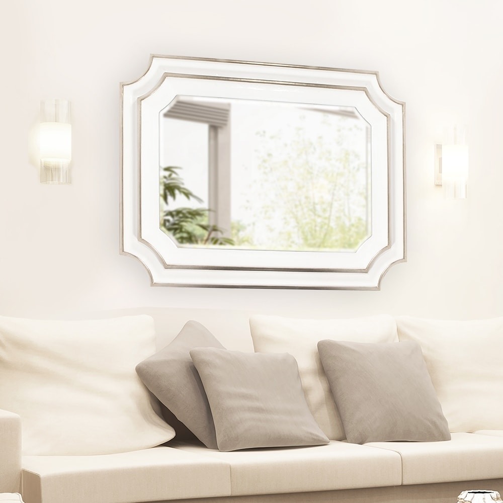 Allan Andrews Glossy White Rectangular Wall Mirror With Scalloped Corners - 48"H x 36"W