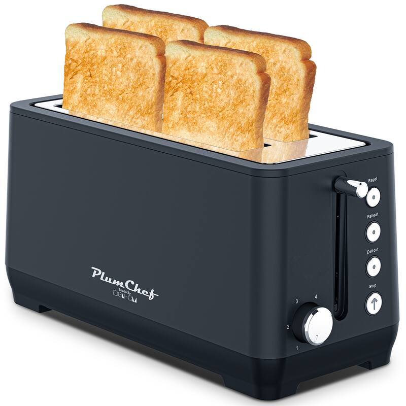 4-Slice Extra Wide Long Slot Toaster with Warming Rack, Stainless Steel Housing