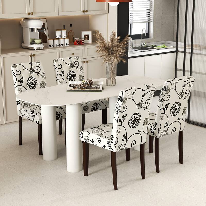 Stylish Upholstered Parson Dining Chair Set with Tufted Back Rubber Wood Legs and Soft Fabric Seat - 18" x 24" x 37"