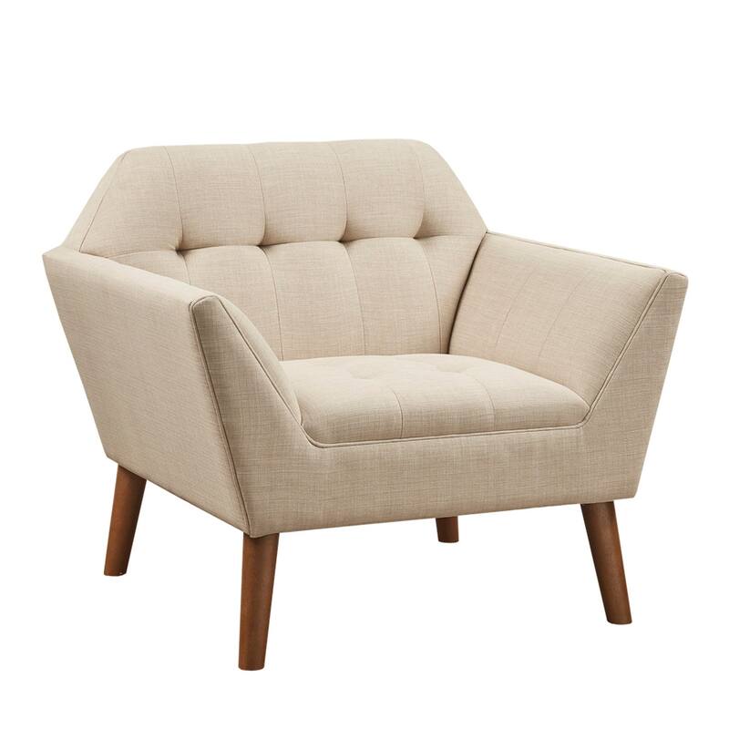 Roomfitters Mid Century Modern Lounge Chair with Button Tufting, Upholstered Accent Chair for Living Room - Beige