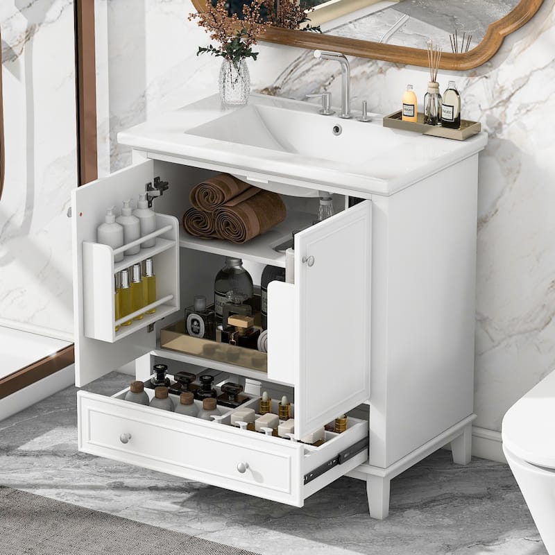 Bathroom Vanity with Sink Top, Bathroom Cabinet with Doors and Drawer, Bathroom Storage Cabinet with Adjustable Shelf - White