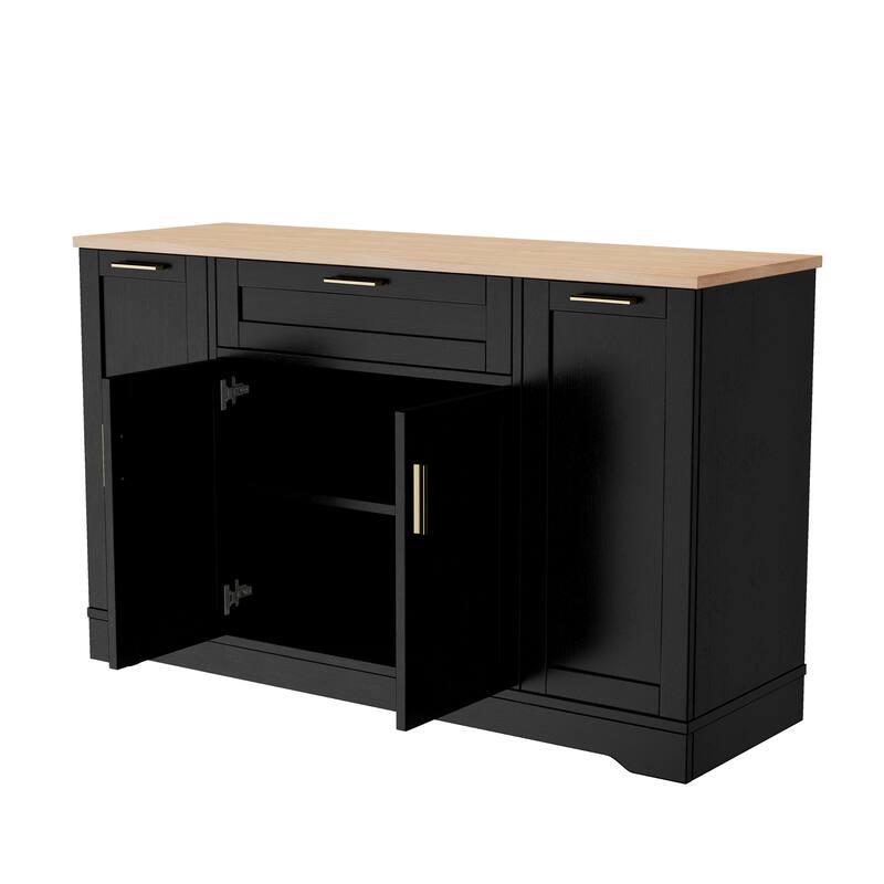 Modern Sideboard Kitchen Island with Drawer & Pull-Out Rack, Buffet Cabinet Storage Cabinet for Dining Room & Entryway