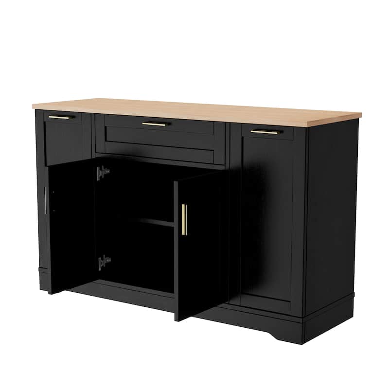 Multi-Functional Kitchen Sideboard with Extendable Dining Table, Storage Cabinet with 3-Tier Pull-Out Rack