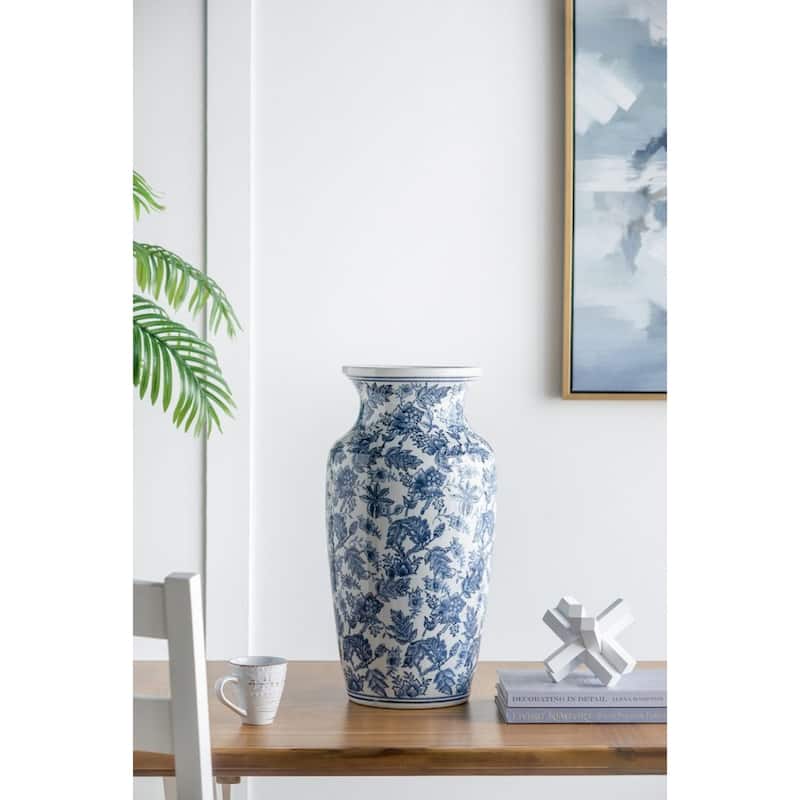 Chinoiseries Urn Porcelain Vase - 24" - White and Blue