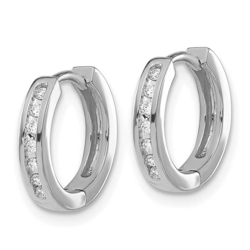 Curata 14k White Gold Diamond Hinged Hoop Earrings - 12x14mm Wide 2mm Thick