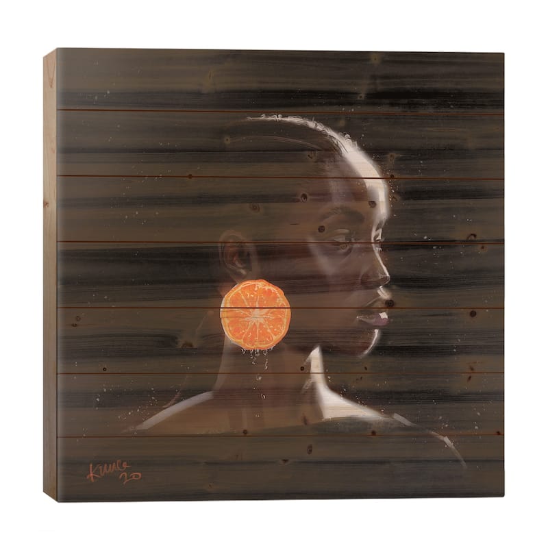 Orange Print On Wood by Adekunle Adeleke - Multi-Color - 26x26x1.5