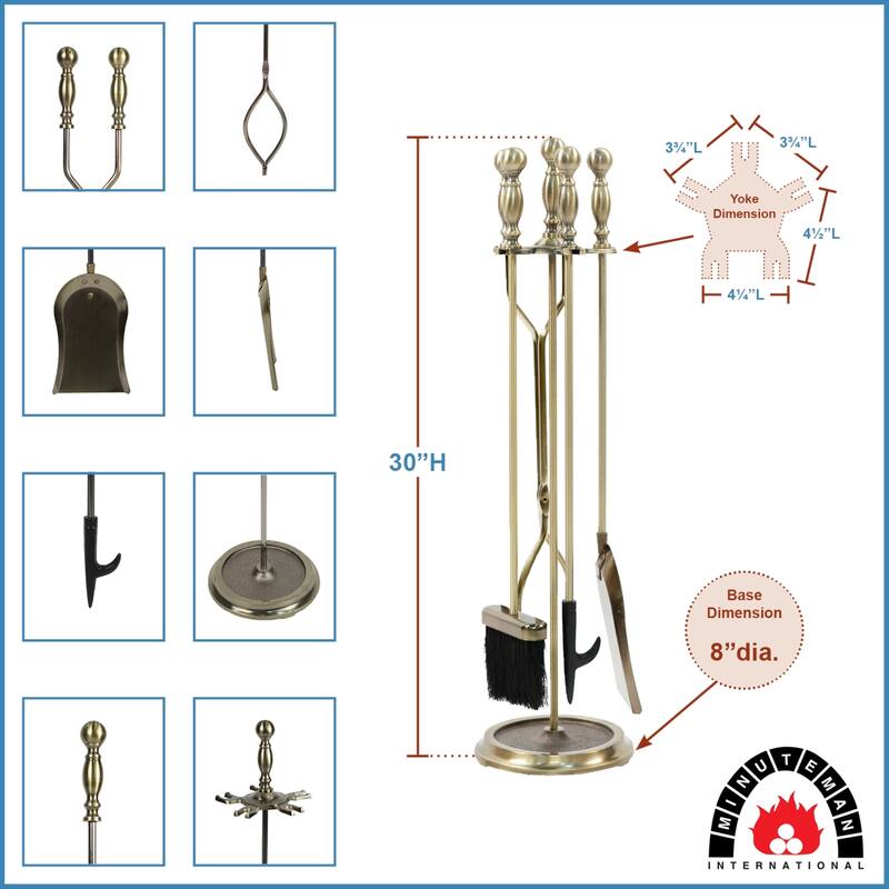 Achla Designs Sutton Set of 4 Fireplace Tools, 30 Inch Tall