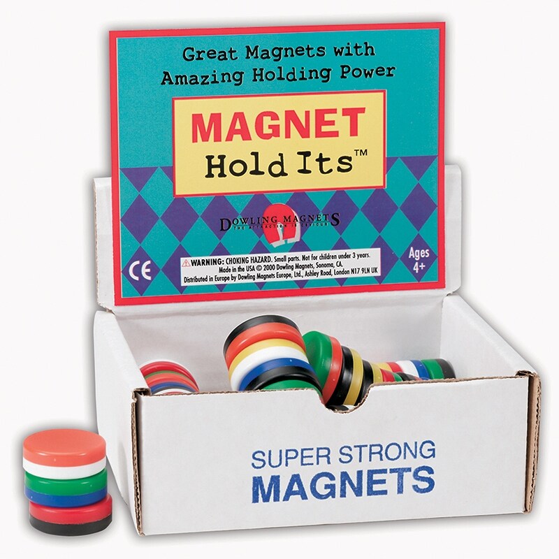 Dowling Magnets Chunky Magnets, Button, 1 1/8, Assorted Colors, Box Of 40