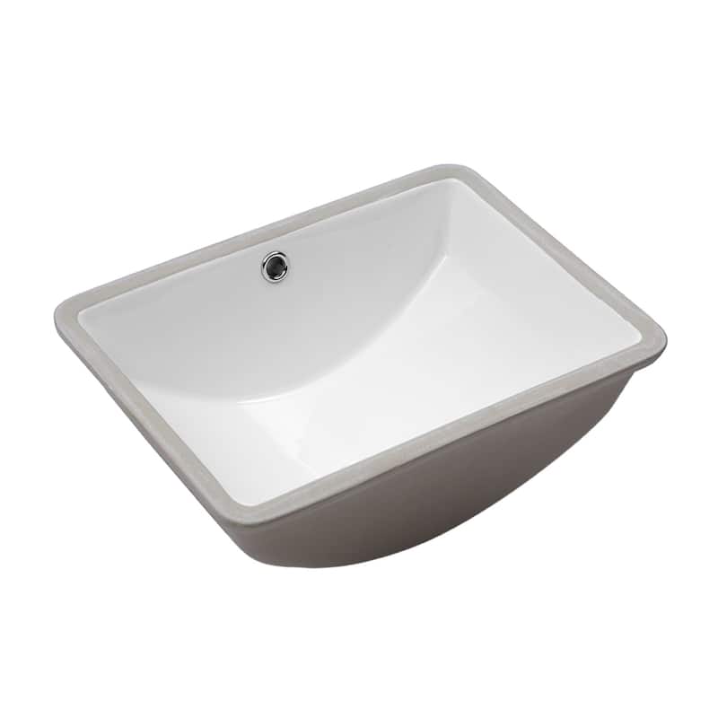 White Rectangular Undermount Bathroom Sink with Overflow