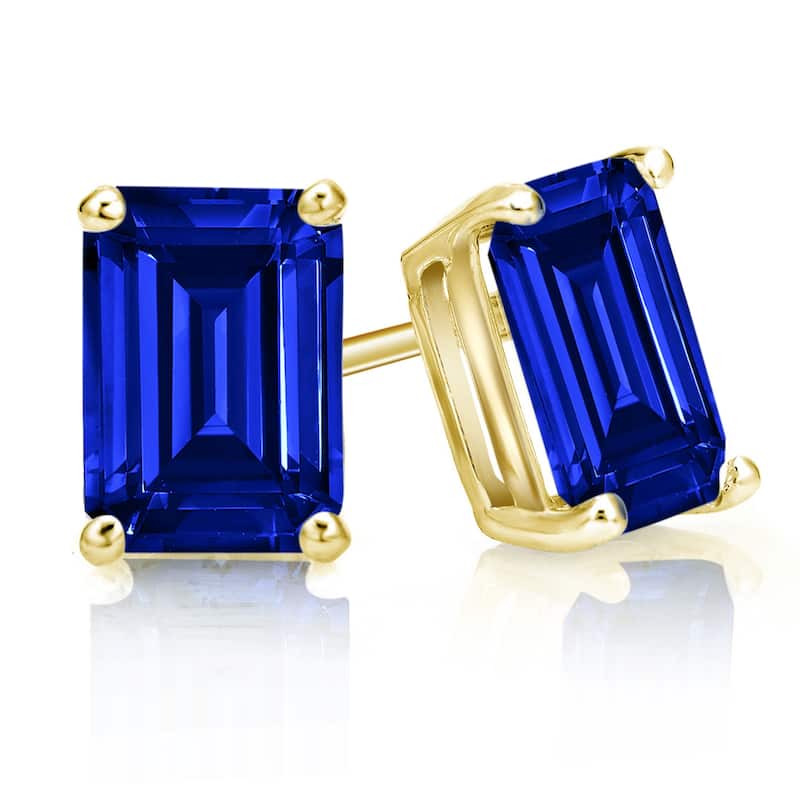 Auriya 14k Gold Lab Grown Gemstone Blue Sapphire Stud Earrings Emerald 0.25 to 5.00 ct. tw. 4-Prong Basket Screw-Back