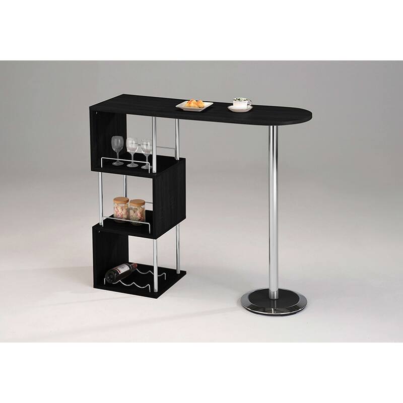 Black Wood & Chrome Metal Bar Table
