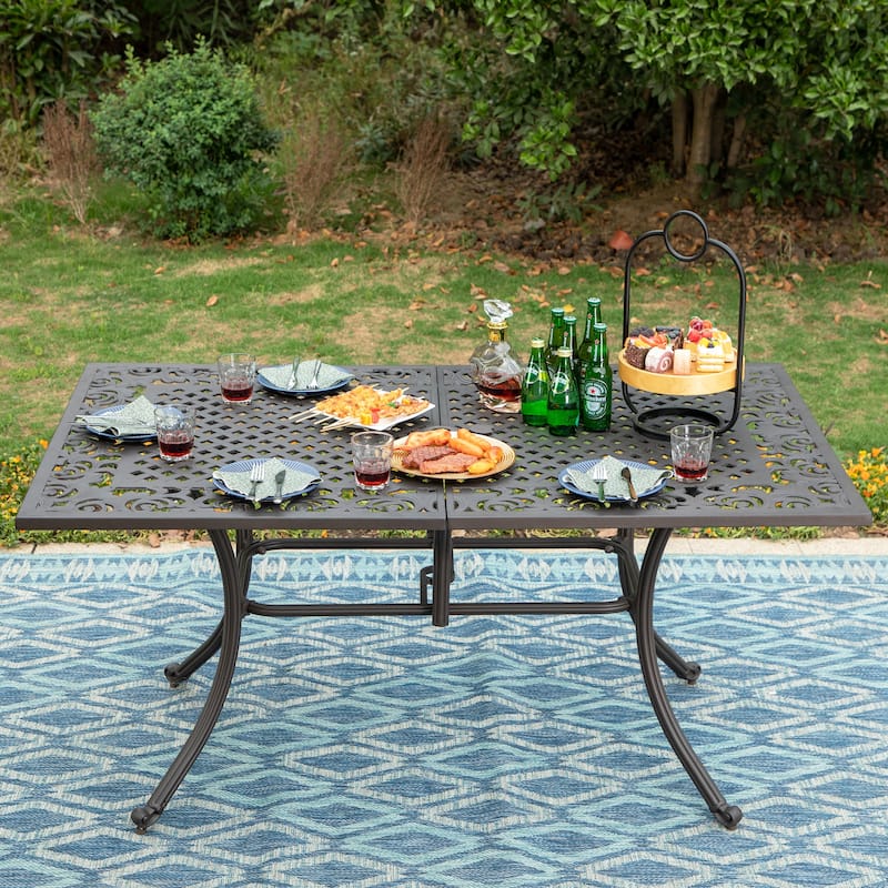 MAISON ARTS Patio Outdoor Cast Aluminium Dining Table with Umbrella Hole