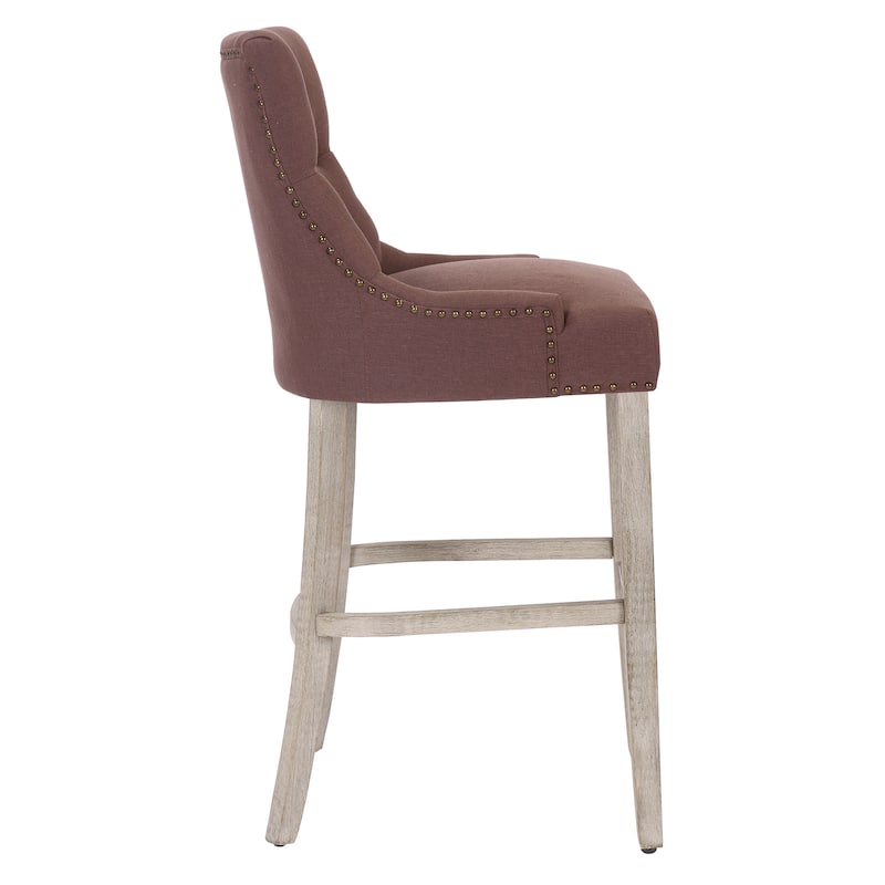 Carter 29" Upholstered Button Tufted Bar Stool, Antique Gray Legs