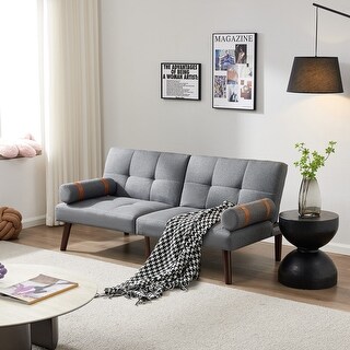 Stylish & Simple Convertible Linen Fabric Sofa Bed Futon with Removable ...