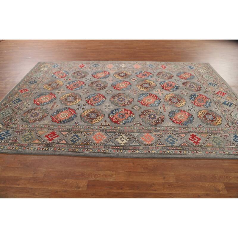 All-Over Gray Kazak Living Room Area Rug Hand-Knotted Wool Carpet - 6'7" x 9'8"