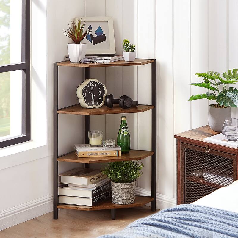 Javlergo Set of 2 Corner Shelf, Freestanding 4-Tier Wood Storage Rack