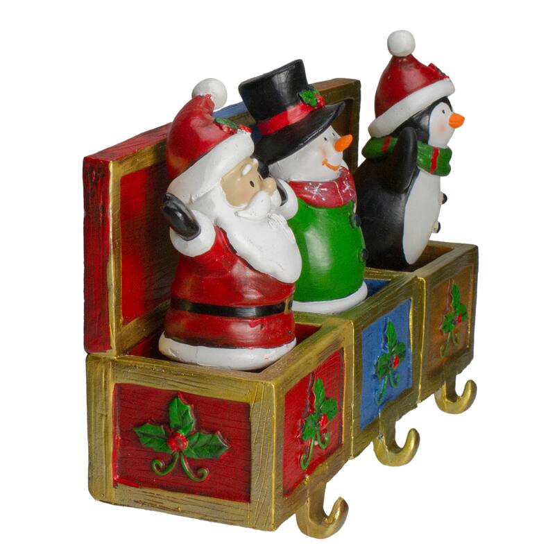 3 Santa, Snowman Penguin Jack in the Box Christmas Stocking Holders