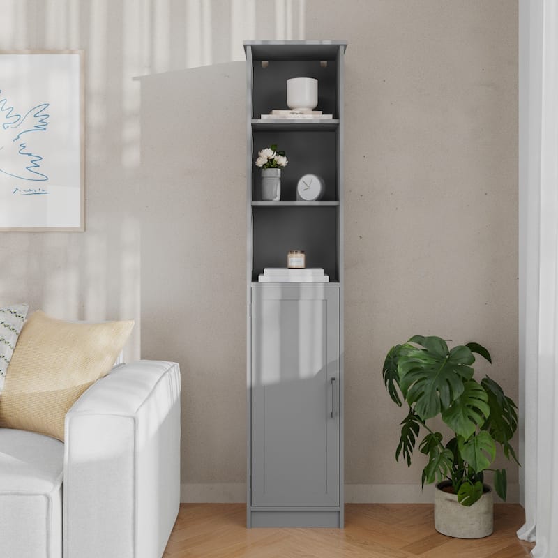 Modern Freestanding Linen Tower with Shelves and Magnetic Close Door